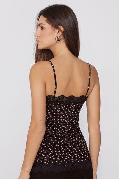 Black Flowers V-Neck Lace Insert Camisole, 5701_206Z, large image number 2