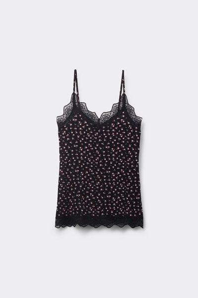 Black Flowers V-Neck Lace Insert Camisole, 5701_206Z, large image number 4