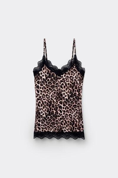 Black Animal Print V-Neck Lace Insert Camisole, 5701_299Z, large image number 4