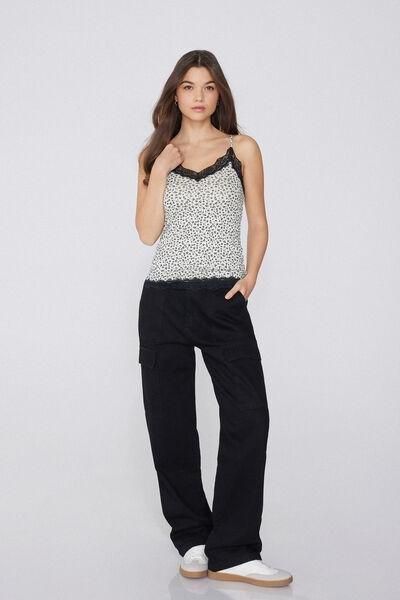 Multicolour Lace Insert V Neck Tank Top, , large image number 1