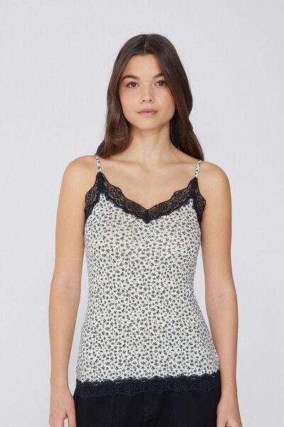 Multicolour Lace Insert V Neck Tank Top, 5701_323Y, large image number 1