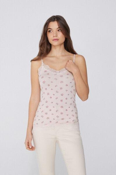 Pink Lace Insert V Neck Tank Top, 5701_324Y, large image number 0