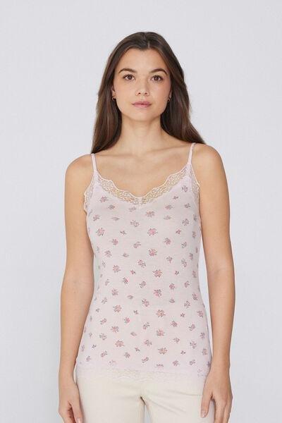 Pink Lace Insert V Neck Tank Top, 5701_324Y, large image number 1