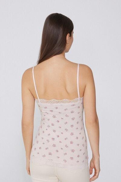 Pink Lace Insert V Neck Tank Top, 5701_324Y, large image number 2