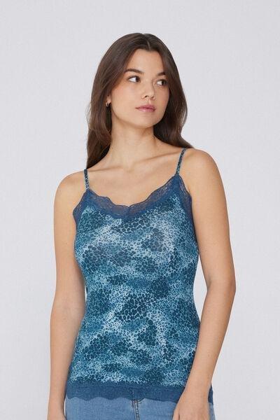 Blue Lace Insert V Neck Tank Top, 5701_325Y, large image number 1