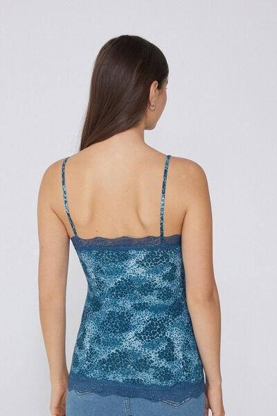 Blue Lace Insert V Neck Tank Top, 5701_325Y, large image number 2