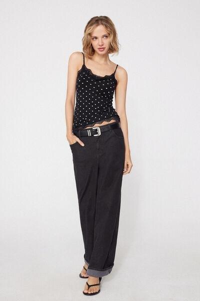 Black Polka Dot Print V-Neck Camisole, 5701_539Z, large image number 0