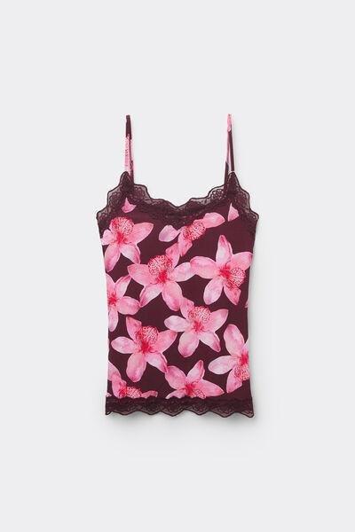 Pink Printed V-Neck Lace Insert Camisole, 5701_571Z, large image number 0