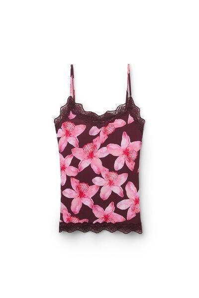 Pink Printed V-Neck Lace Insert Camisole, 5701_571Z, large image number 1