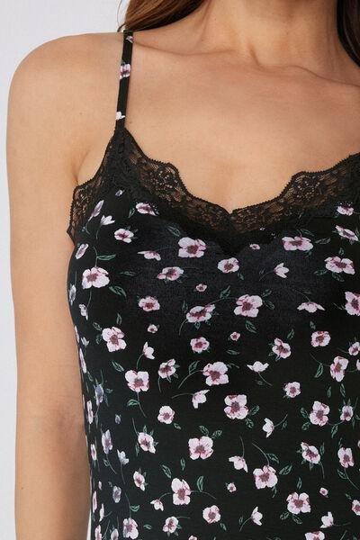 NERO STAMPA MIDNIGHT FLOWERS V-Neck Camisole with Lace Insert, , large image number 3