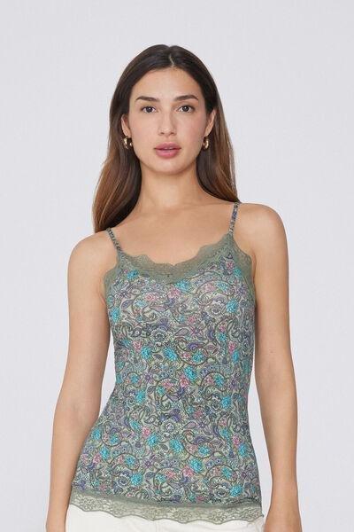 STAMPA PAISLEY BLOOM V-Neck Camisole with Lace Insert, , medium