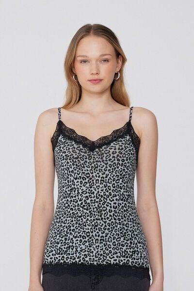 Grey Animal Print V-Neck Camisole, 5701_985Y, large image number 0