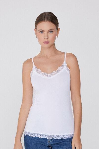 White Lace Insert Vest Top, , medium