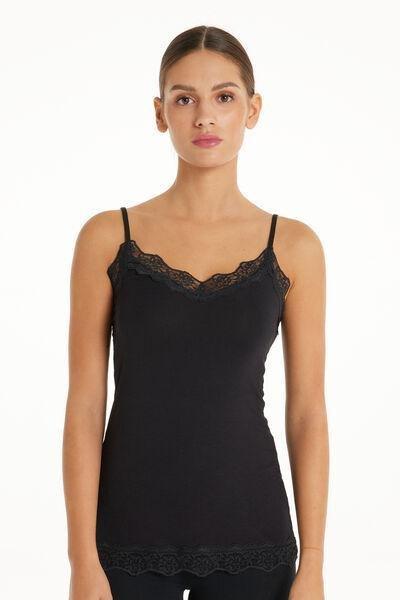 Black Lace Insert Vest Top, , large image number 0