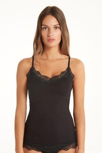 Tezenis - Black Lace Insert Vest Top, Women