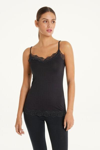 Black Lace Insert Vest Top, , large image number 1