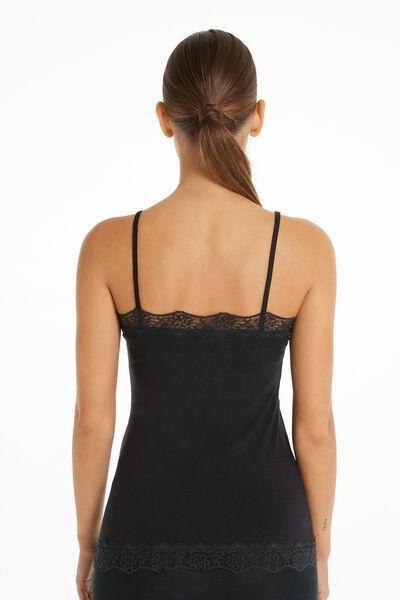 Black Lace Insert Vest Top, , large image number 2