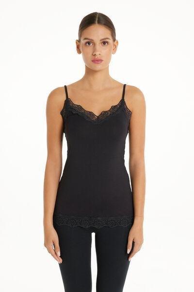 Black Lace Insert Vest Top, , large image number 3