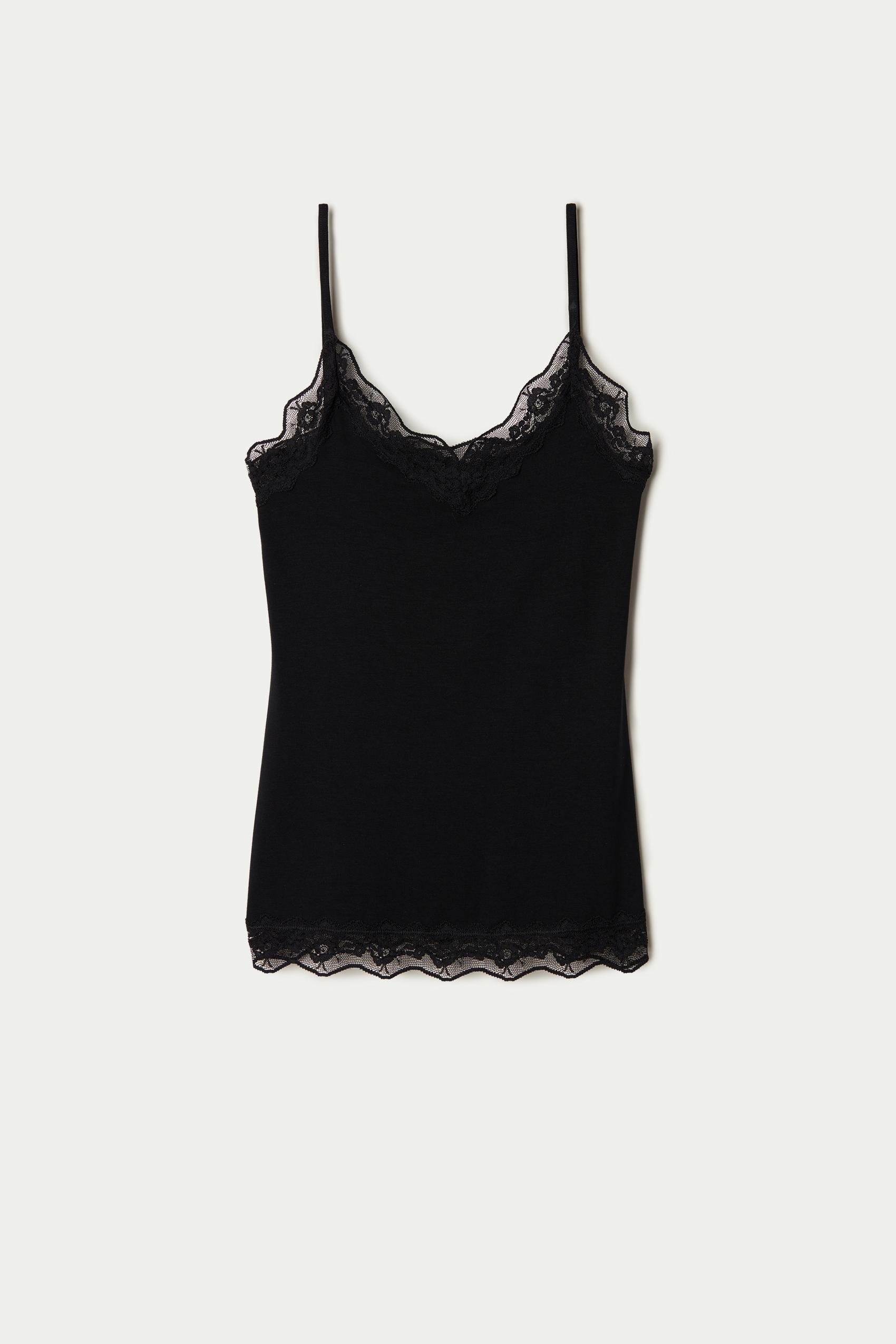 Black Lace Insert Vest Top, , large image number 4