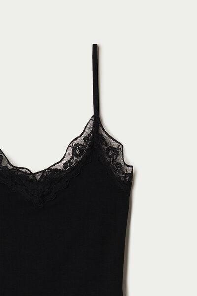 Black Lace Insert Vest Top, Black, large image number 11
