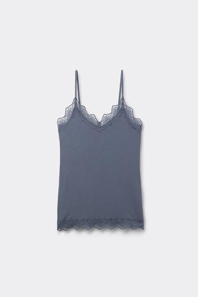 Blue Viscose And Lace Thin Shoulder Straps And V-Neck Camisole, 5701_213Z, large image number 4