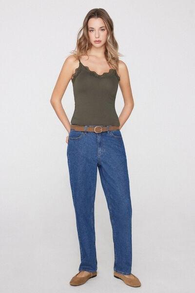 Green Viscose And Lace Thin Shoulder Straps And V-Neck Camisole, 5701_226Z, large image number 0