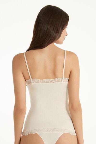 Tezenis - Cream Lace Insert Vest Top