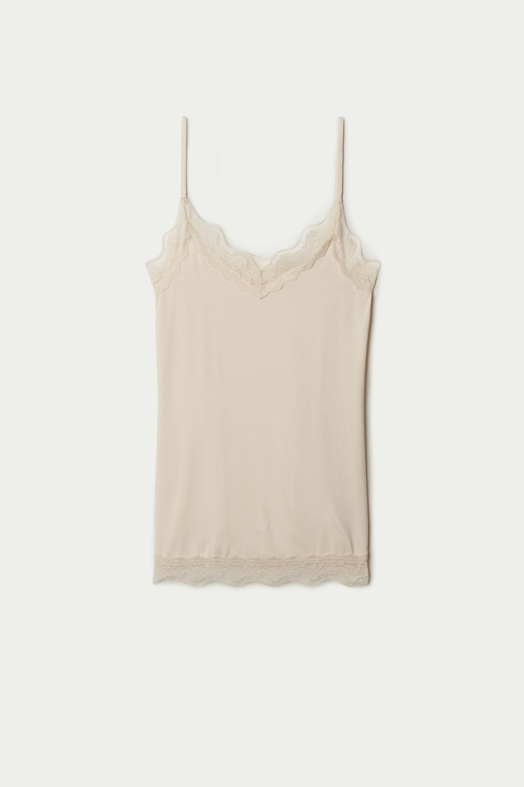 Tezenis - Cream Lace Insert Vest Top