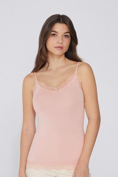 Pink V-Neck Lace Viscose Camisole, , large image number 0