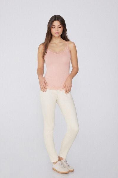 Pink V-Neck Lace Viscose Camisole, , large image number 1