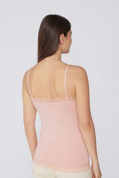 Pink V-Neck Lace Viscose Camisole, , large image number 2