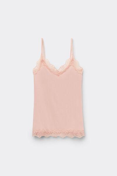 Pink V-Neck Lace Viscose Camisole, , large image number 4