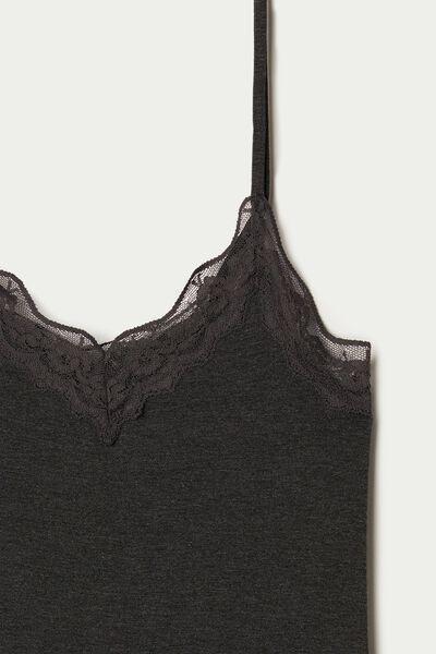 Dark Grey Lace Insert Vest Top, Women, Dark Grey Blend, large image number 1