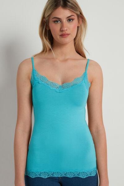 Turquoise Lace Insert Vest Top, 5701_619V, large image number 1