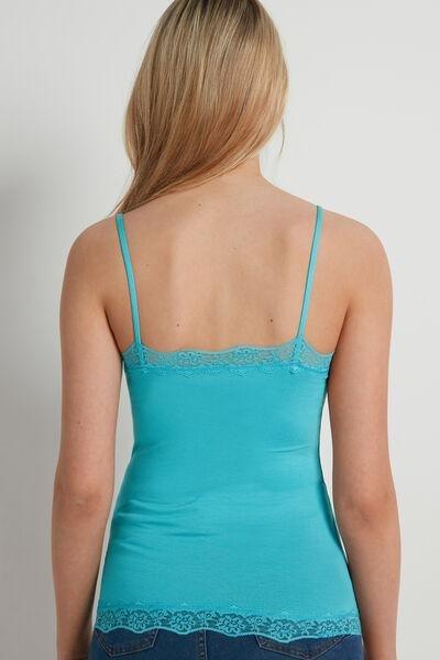 Turquoise Lace Insert Vest Top, 5701_619V, large image number 2