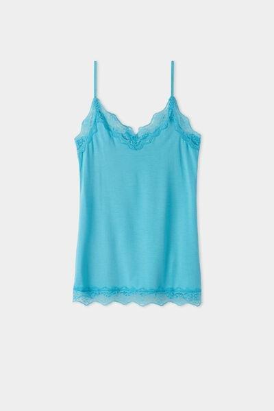 Turquoise Lace Insert Vest Top, 5701_619V, large image number 4