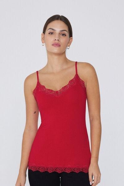 Red Lace Insert Vest Top, , large image number 0