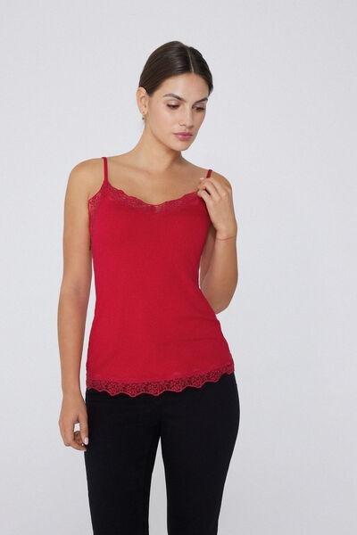 Red Lace Insert Vest Top, , large image number 1