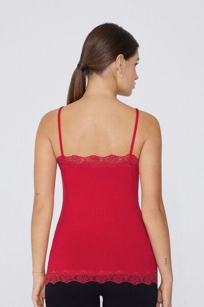 Red Lace Insert Vest Top, , large image number 2