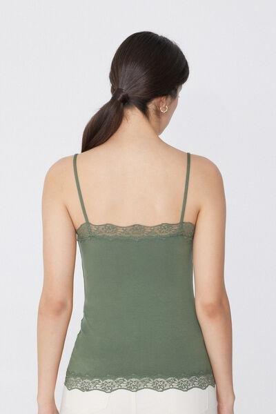 Green Viscose And Lace Camisole And V-Neck, , large image number 2