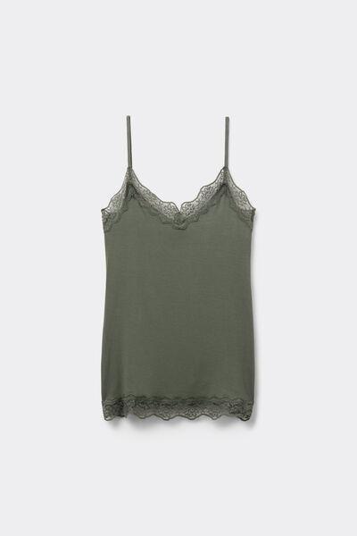 Green Viscose And Lace Camisole And V-Neck, , large image number 4