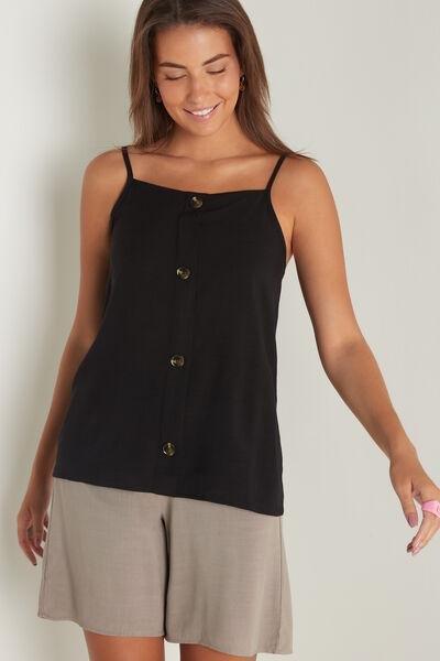 Black Viscose Canvas Buttoned Top, , large image number 0