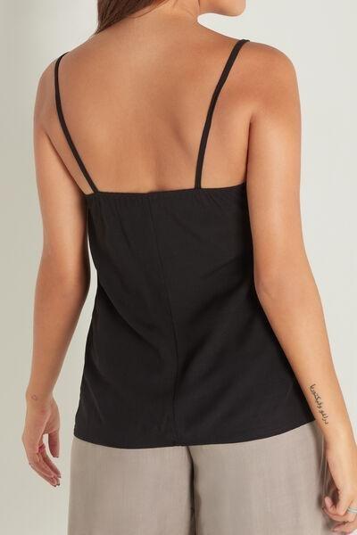 Black Viscose Canvas Buttoned Top, , large image number 2