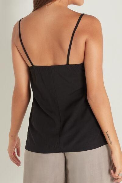 Tezenis - Black Viscose Canvas Buttoned Top