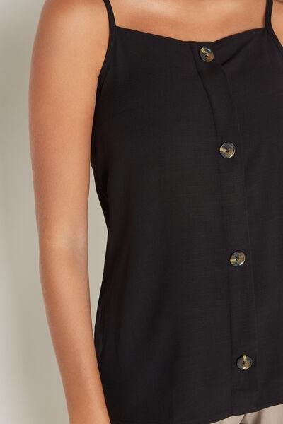 Tezenis - Black Viscose Canvas Buttoned Top