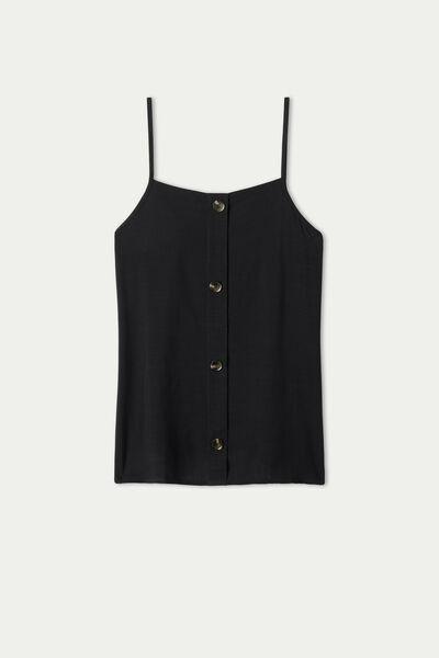 Black Viscose Canvas Buttoned Top, , large image number 4