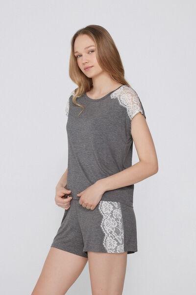 Grey Rounded Neck Pyjama Set, , large image number 0