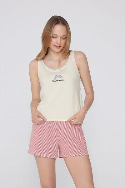 LATTE RAINBOW Short Cotton Pyjamas with Wide Shoulder Straps and Embroidery, , large image number 0