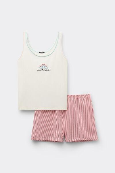LATTE RAINBOW Short Cotton Pyjamas with Wide Shoulder Straps and Embroidery, , large image number 3