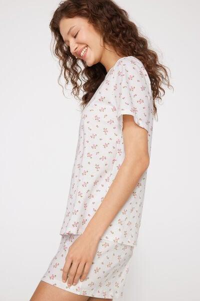 White Flower Print Cotton Pyjama Set, 5701_199Z, large image number 2